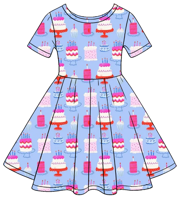 ( Moq 5 ) Baby Girls Toddler Short Sleeves Cakes Birthday Knee Length Ruffle Dress