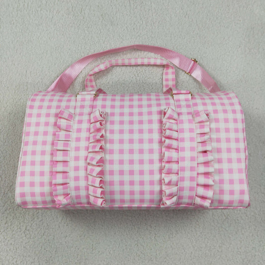 Baby Girls Kids Adult Bows Pink Plaid Travel Package Gym Ruffle Bags RTS