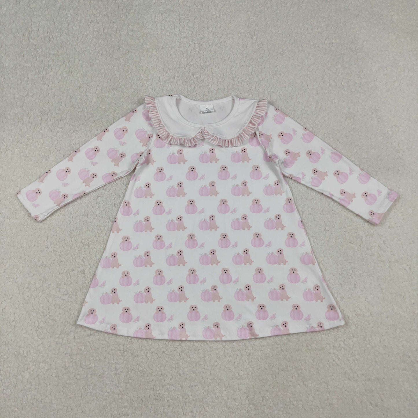 Baby Girl Long Sleeves Pumpkins Dogs Pink Fall Knee Length Dress RTS