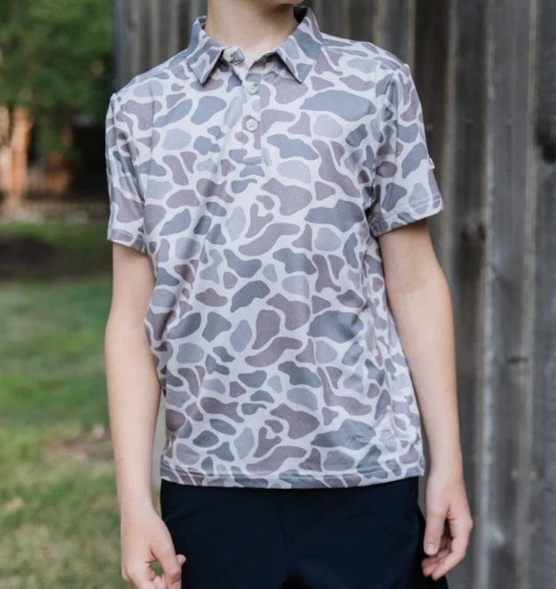 BT0597 Baby Boy Grey Short Sleeves Camo Polo Shirt