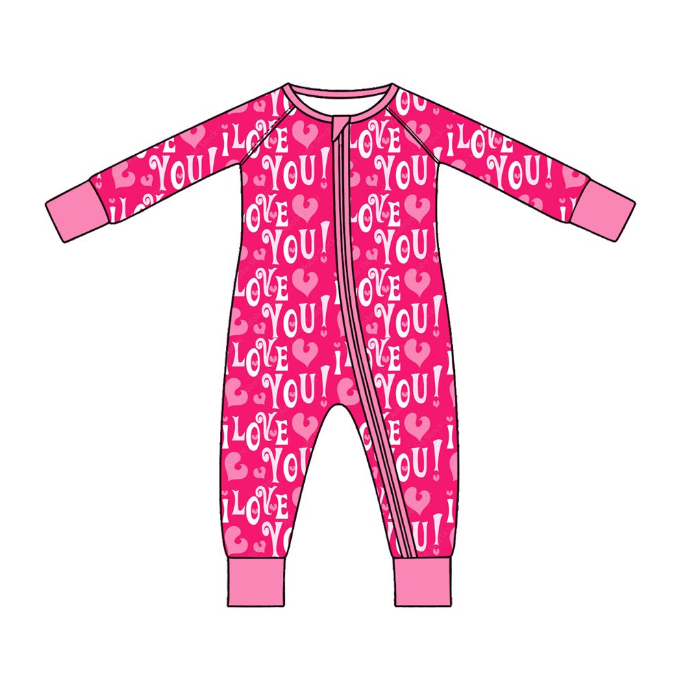 ( Moq 5 )  Preorder Baby Girls Hearts Love You Zipper Sleeper Romper Valentine Clothes