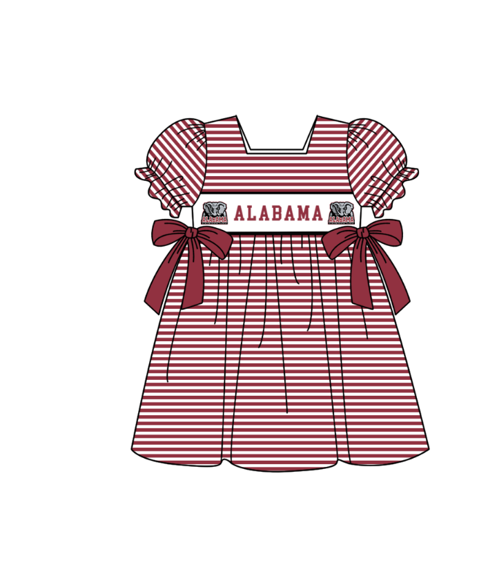 ( Moq 5 ) Baby Girls Toddler Short Sleeves Elephant Bows Stripes Knee Length Dress 1.29