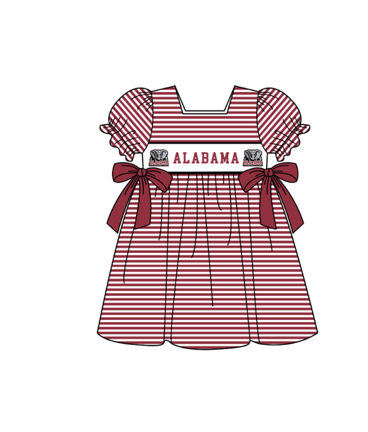 ( Moq 5 ) Baby Girls Toddler Short Sleeves Elephant Bows Stripes Knee Length Dress 1.29