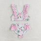 Baby Girl Summer Flower Tops Bummie Pink Plaid Swimsuit