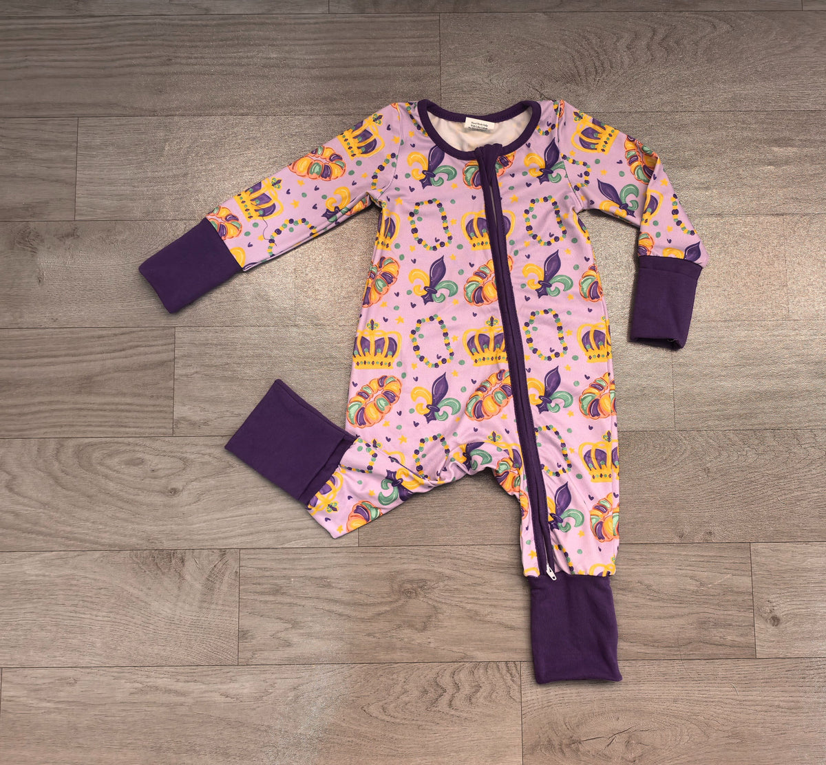 ( No moq ) Preorder Baby Toddler Kids Flower Donuts Mardi Gras Zipper Footie Sleeper Romper Clothes