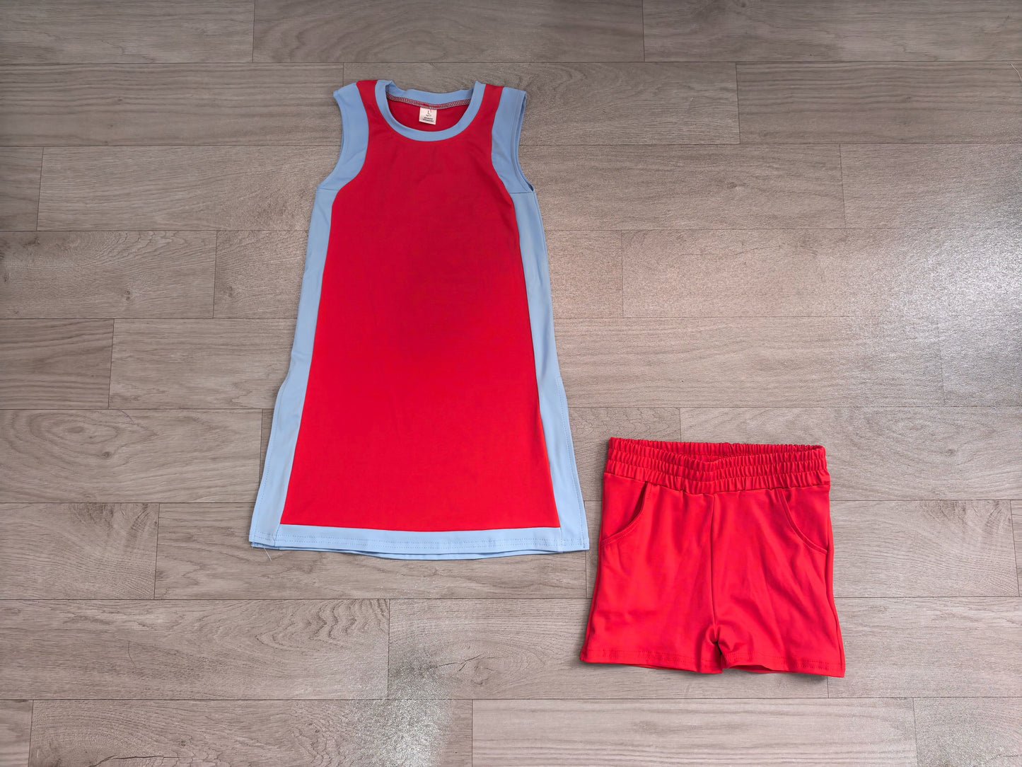 ( No moq ) Preorder Baby Girls Kids Sleeveless Tops Red Shorts Set Yoga Active Clothes