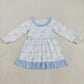 Baby Girl Long Sleeves Pumpkin Bows Blue Ruffle Fall Knee Length Dress RTS