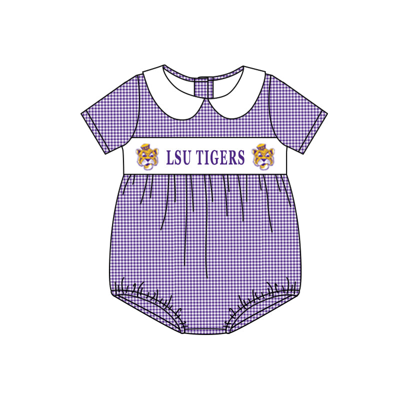 Baby Kids Team Purple Short Sleeves Checkered Bubble Romper