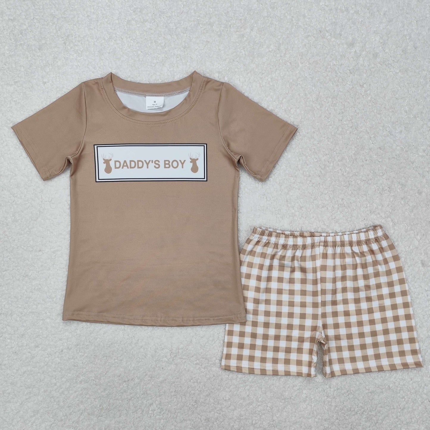 RTS Baby Kids Short Sleeves Daddy's Boy Deer Shirt Plaid Shorts Clothes Set