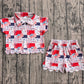 Baby Girls Kids Flags Bows Zipper Shirt Scallop Shorts Set 4th of July Clothes RTS