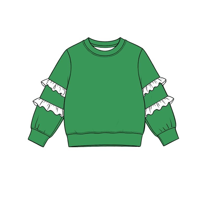 ( Moq 5 ) Preorder Baby Girls Toddler Ruffle Long Sleeves Green Shirt Tops Clothes