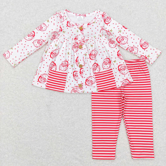 GLP0989 Baby Girl Long Sleeves Christmas Santa Pocket Tunic Stripes Pants Outfit