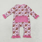 Baby Girl Long Sleeves Football Bows Pink Checked Zipper Romper RTS