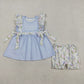 Baby Girls Kids Thank Heaven Bows Blue Tunic Floral Shorts Clothes Set RTS