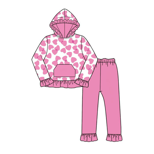 ( Moq 5 ) Preorder Baby Girls Kids Pink Hearts Pocket Hoodie Shirt Pants Valentine Set Clothes