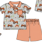 Baby Boy Girl Farm Tractor Cow Sibling Matching Green Dress Romper Clothes Set ( Moq 5 Each style )