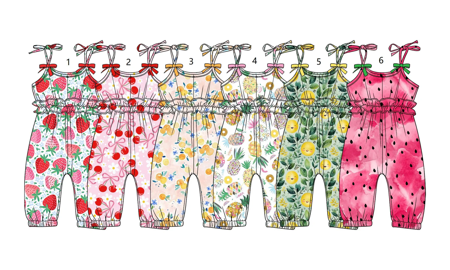 ( Moq 5 Each Style ) Sibling Baby Girls Kids Straps Fruit Pants Jumpsuits