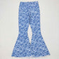 P0297 Adult Women Blue Floral Denim Jeans Bell Pants