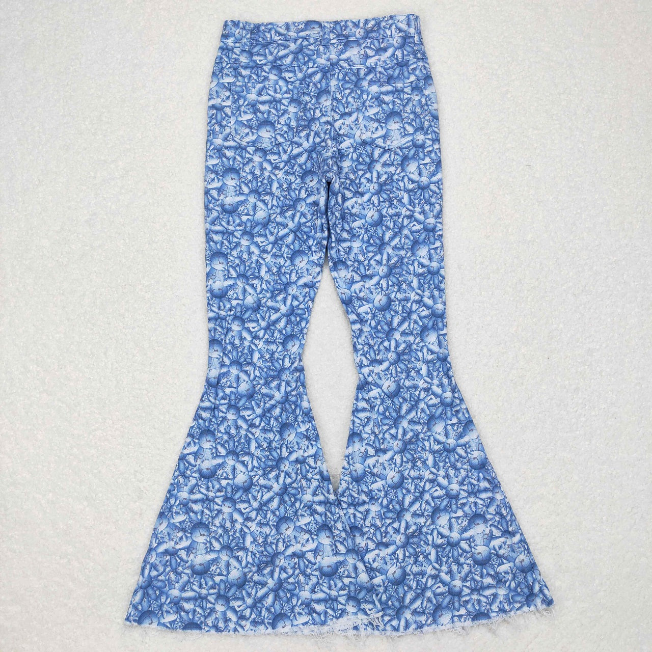 P0297 Adult Women Blue Floral Denim Jeans Bell Pants