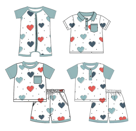 Baby Boy Short Sleeves Hearts Sibling Romper Shirt Set ( Moq 5 Each Style ) 2.27