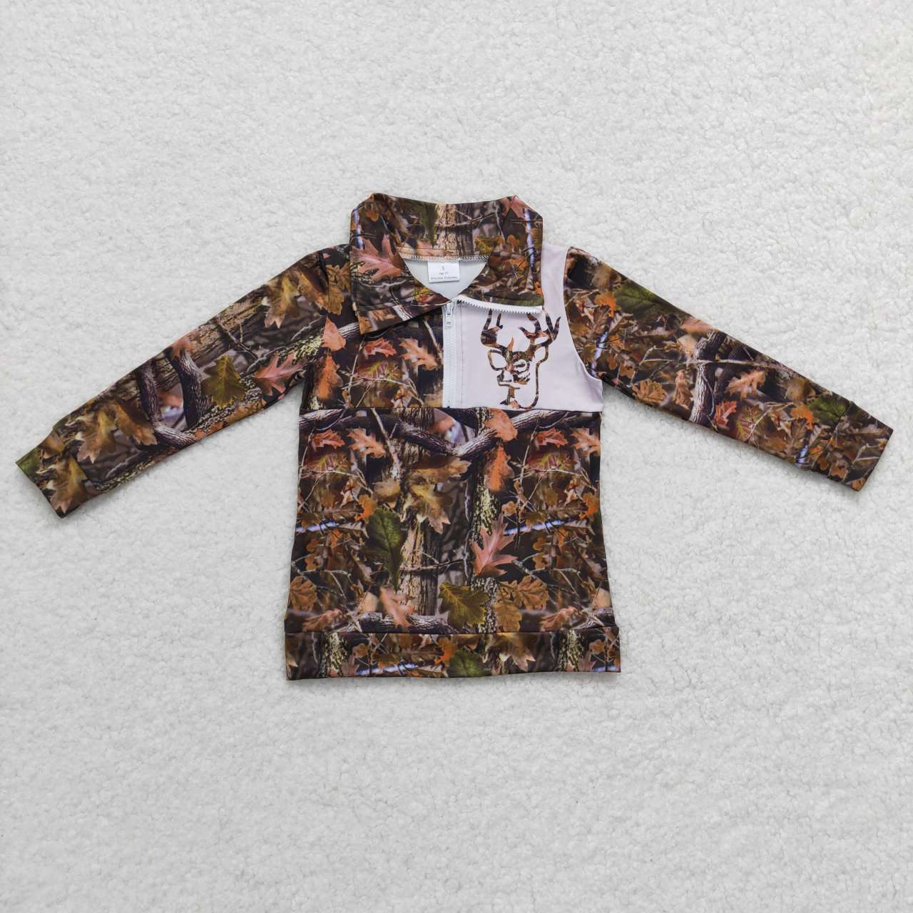 GT0311 Baby Girl Long Sleeves Reindeer Camo Zipper Hunting Pullover