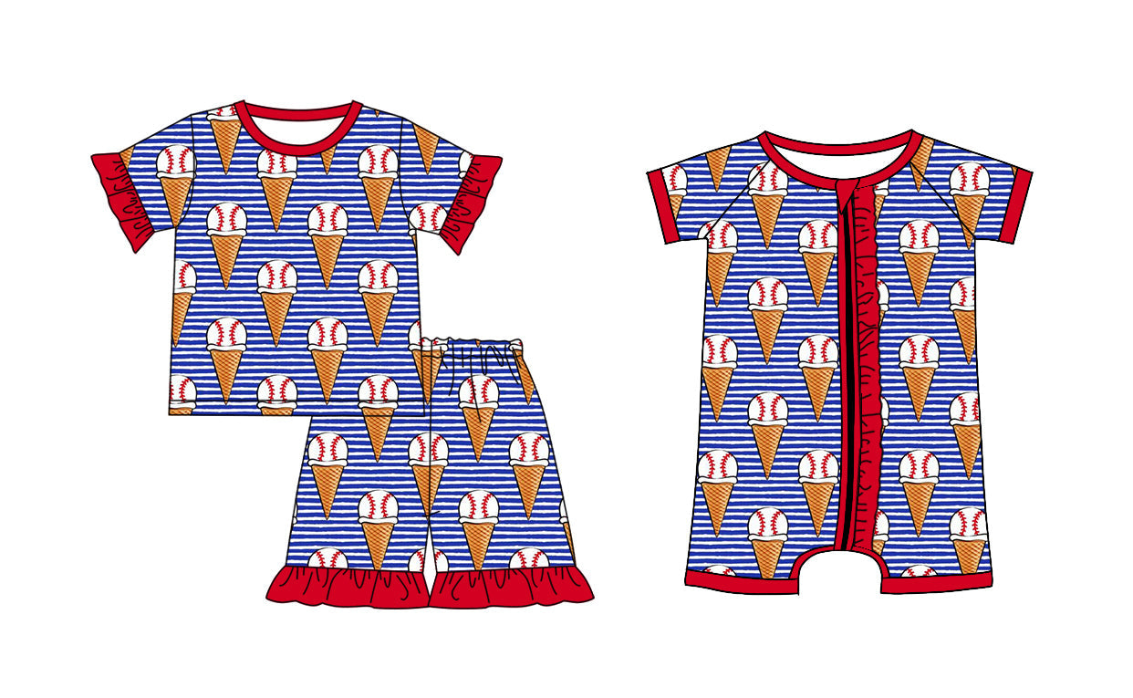 Baby Girl Short Sleeves Baseball Sibling Romper Set ( Moq 5 Each Style ) 12.26