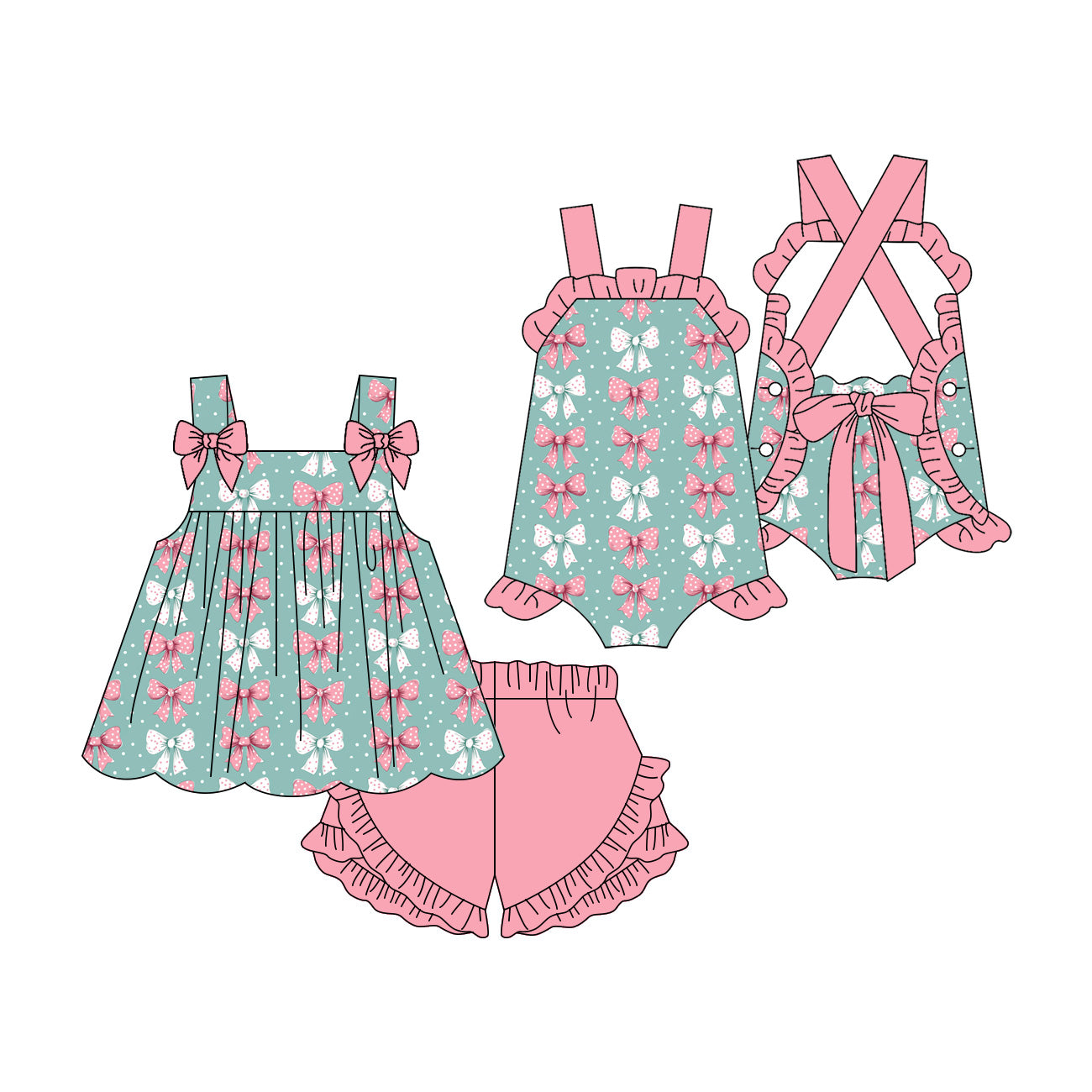 ( Moq 5 Each Style ) Sibling Baby Girls Kids Straps Bows Romper Set Summer Clothes