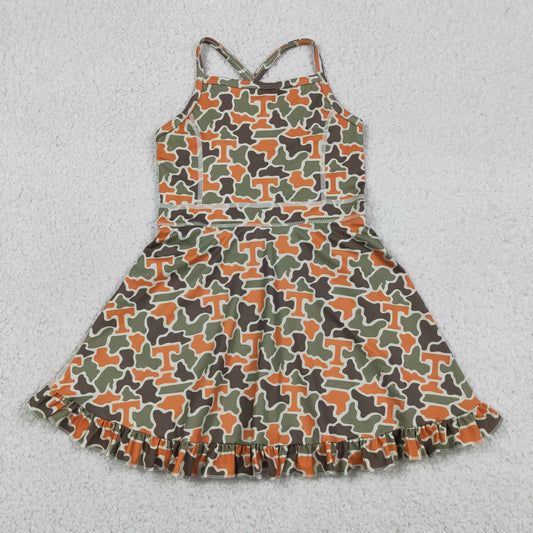 Baby Girls Kids Straps T Camo Print Team Yoga Ruffle Knee Length Dress RTS
