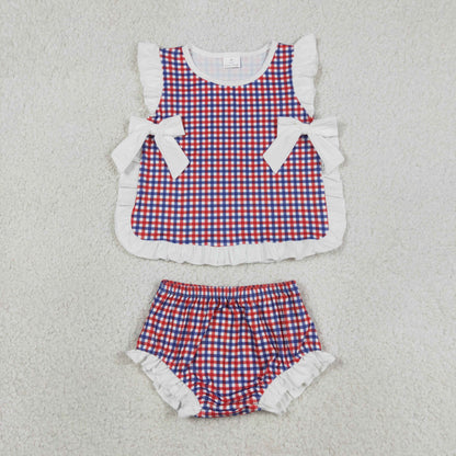 Sibling Baby Boys Girls Kids Plaid Tops Bummie Shorts Sets Summer Clothes RTS