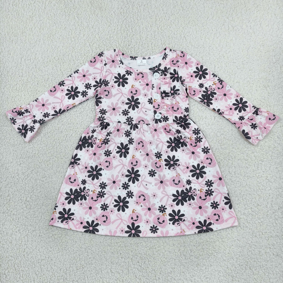 Baby Girls Kids Pumpkins Bows Flower Knee Length Dress Fall Clothes RTS