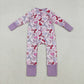 Baby Girls Long Sleevses Hearts Bows Valentine Purple Zipper Sleeper Romper RTS