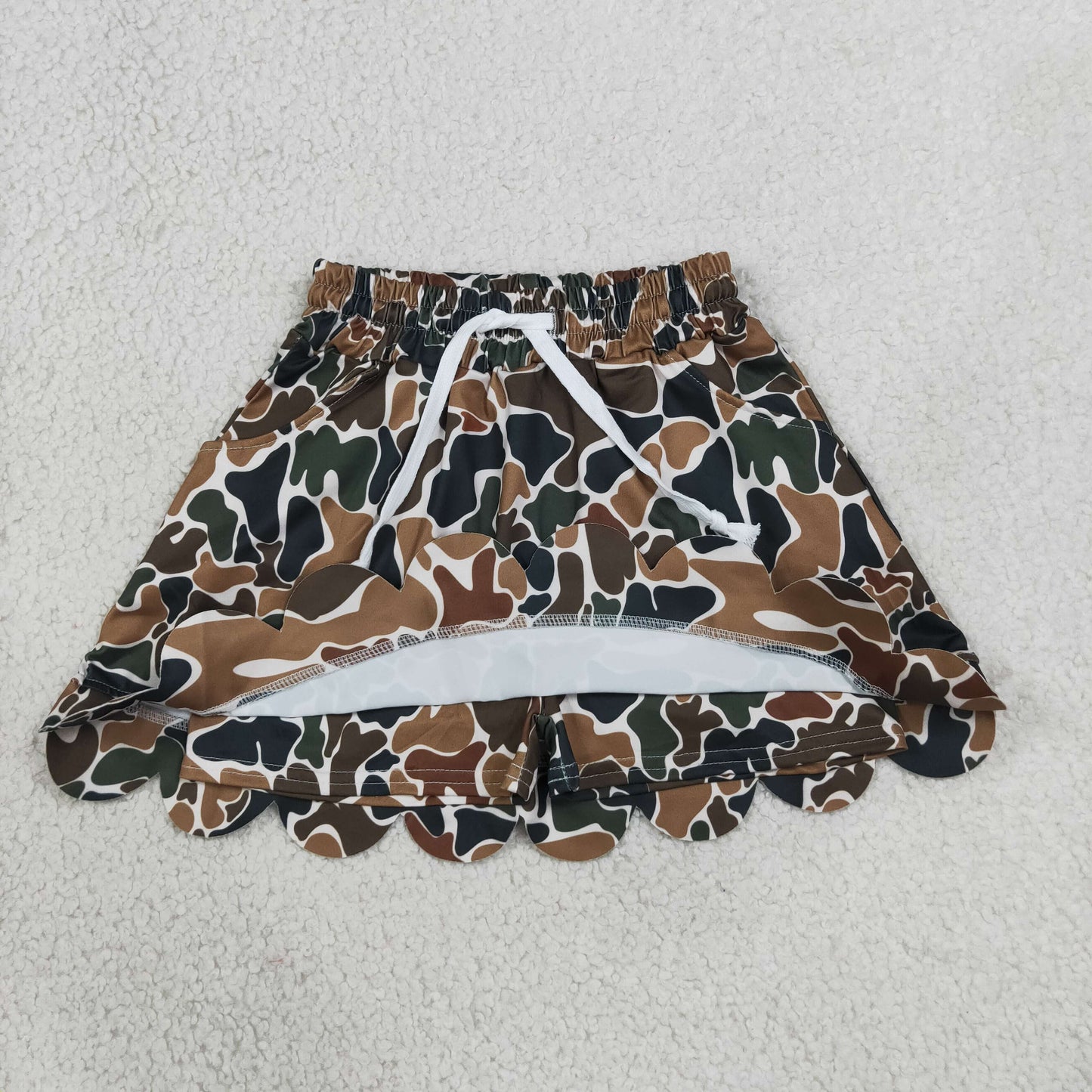Baby Girls Kids Shorts Pockets Skirt Scallop Brown Camo Clothes RTS