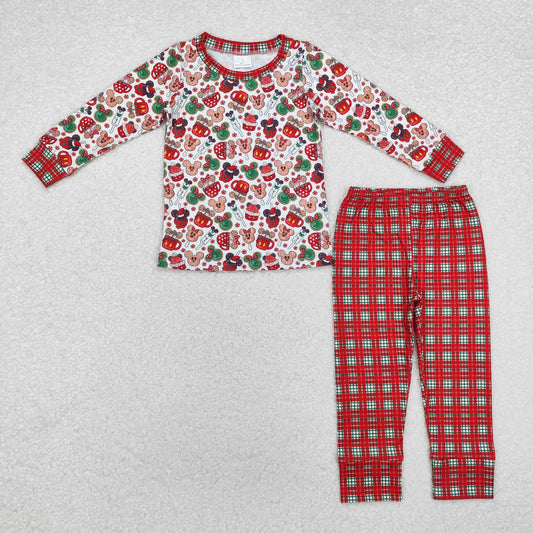 Baby Boy Long Sleeves Christmas Mouses Tops Plaid Pants Pajamas Set