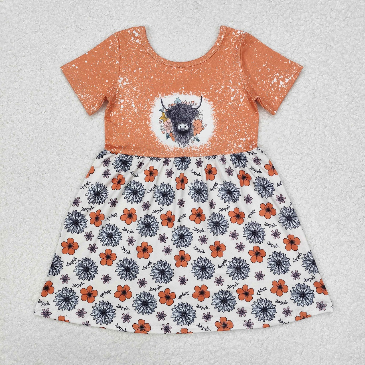 Baby Girl Short Sleeves Western Cow Flower Sibling Sister Dress Clothes Set