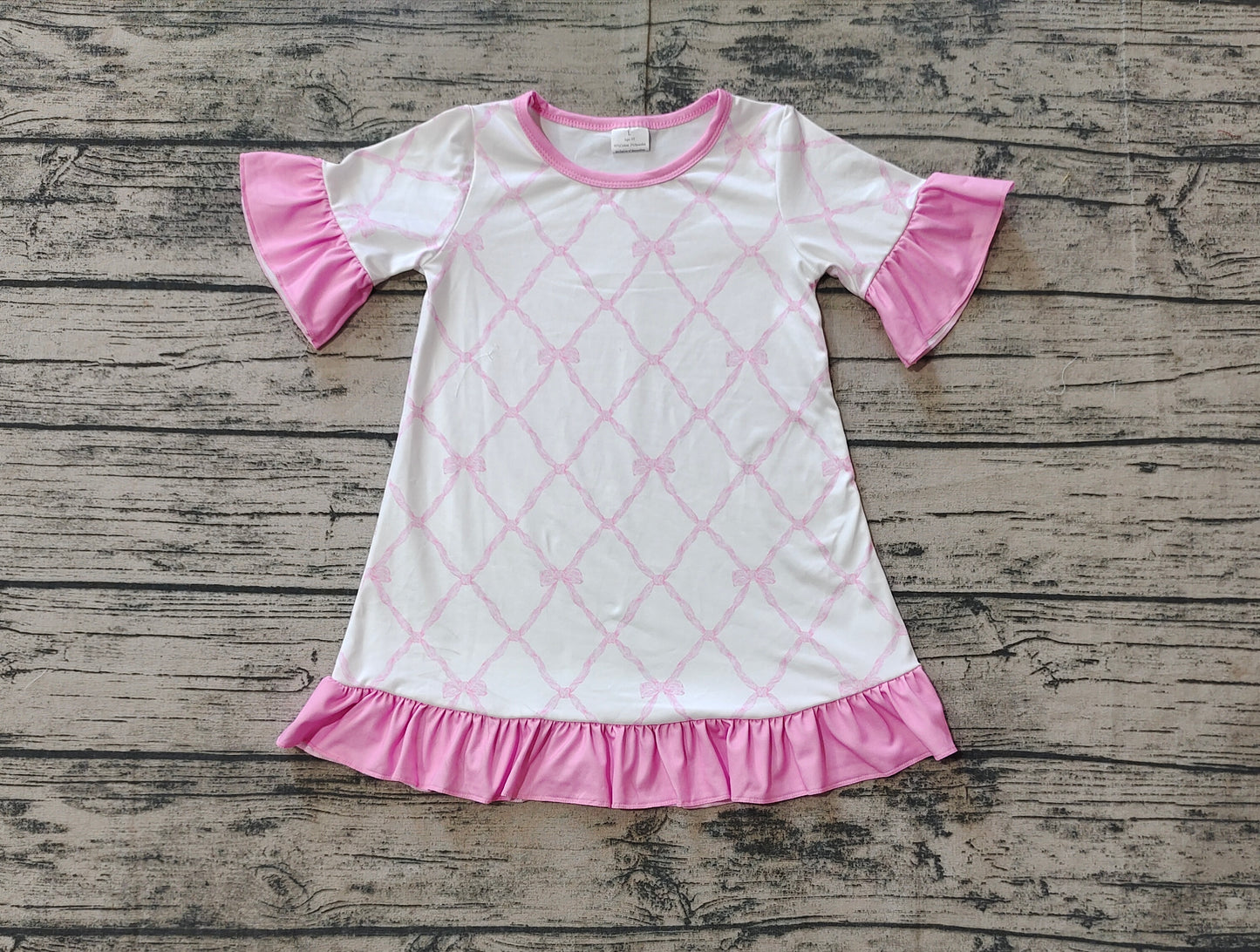 Baby Girl Short Sleeves Pink Bows Ruffle Dress