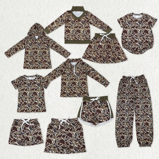 Sibling Baby Boys Girls Adult Women Southern Camo Print  Hunting Family Shirts Pants Sets RTS