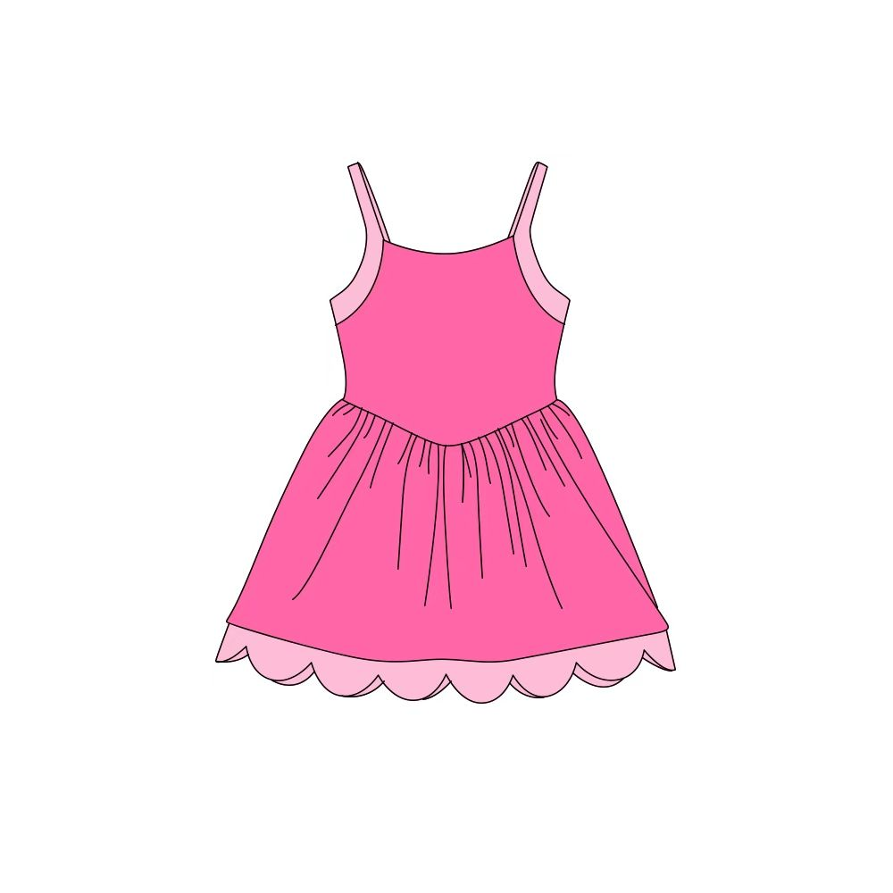 ( Moq 5 ) Preorder Baby Girls Kids Straps Scallop Yoga Active Dress Pink Clothes