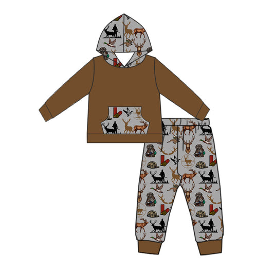 Baby Boy Camo Fall Deer Hunting Hooded Top Pants Set