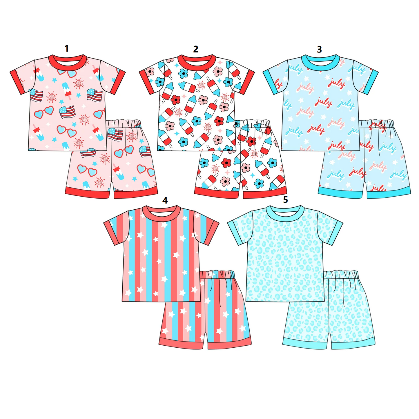 ( Moq 5 Each Style ) Baby Boys Kids Short Sleeves Shirt Shorts Sibling 4th of July Pajamas Sets