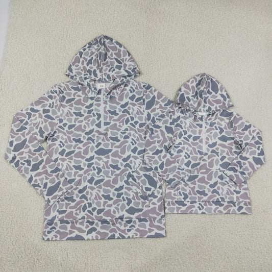 Sibling Baby Boys Adult Woman Grey Camo Zipper Hoodie Pockets Hunting Pullovers Shorts RTS