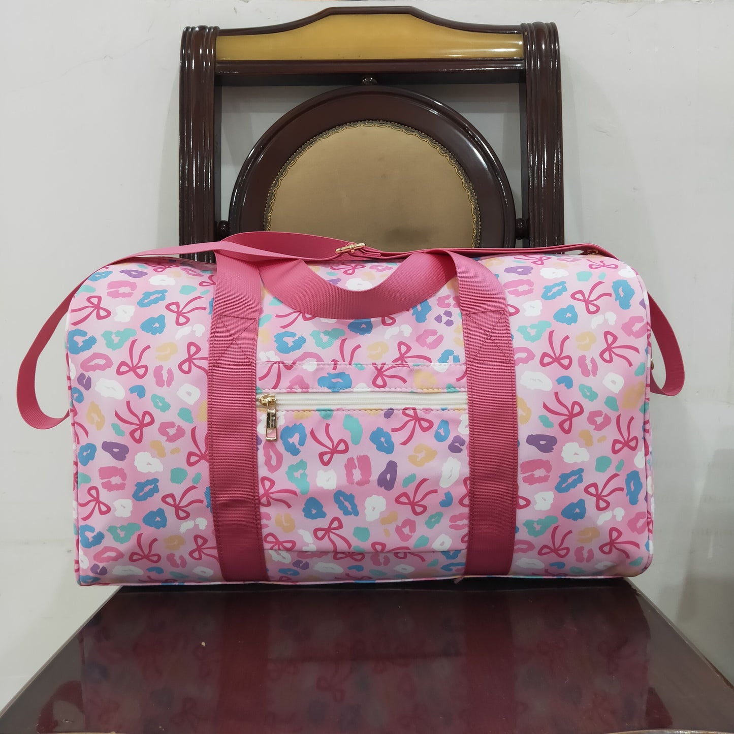 Preorder Kids Girl Adult Leopard Bows Ruffle Gym Bag RTS
