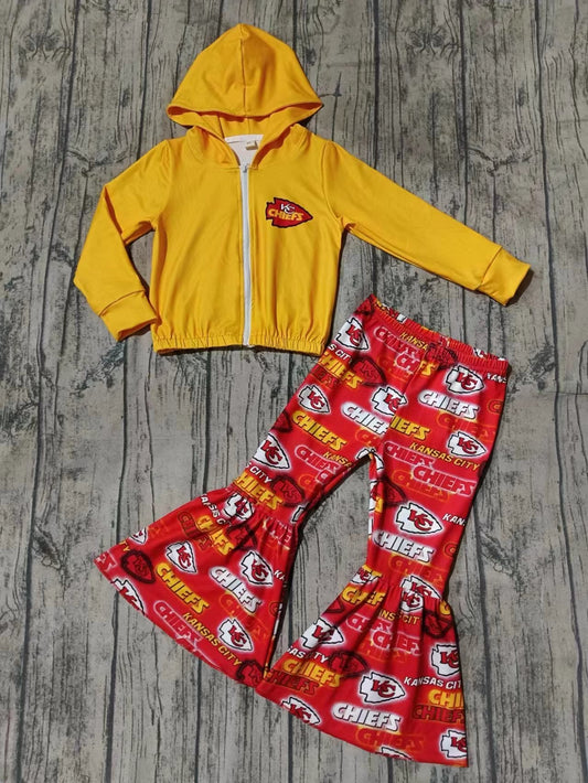 ( Moq 5 ) Baby Girl Long Sleeves KC Team Hoodie Shirt Bell Pants Clothes Set