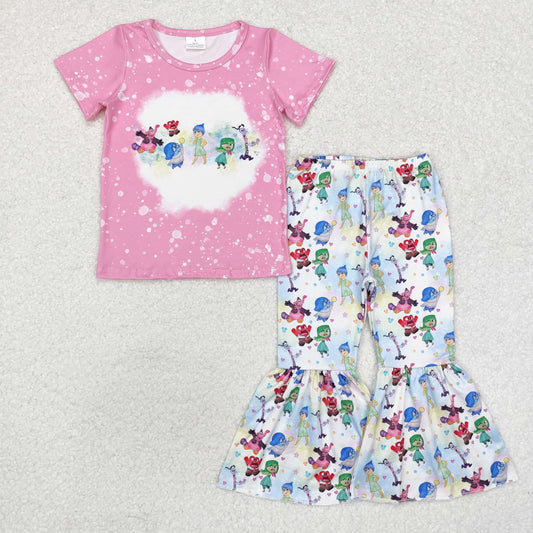 Baby Girl Short Sleeves Outside Cartoon Pink Shirt Bell Pants Set