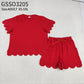 Adult Women Red Short Sleeves Scallop Shirt Shorts Pajamas Clothes Set RTS