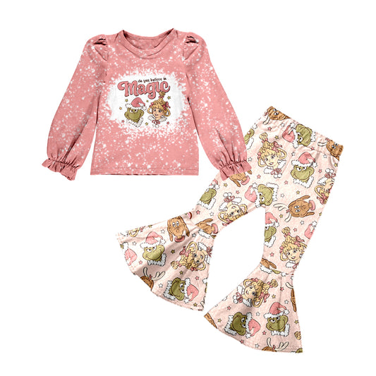 Baby Girl Christmas Long Sleeves Shirts Bell Pants Face Outfit Moq 5