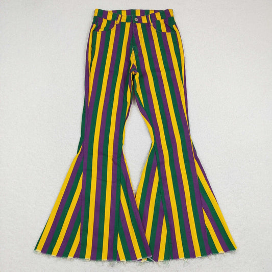 P0328 Mardi Gras Adult Women Stripes Denim Jeans Bell Pants