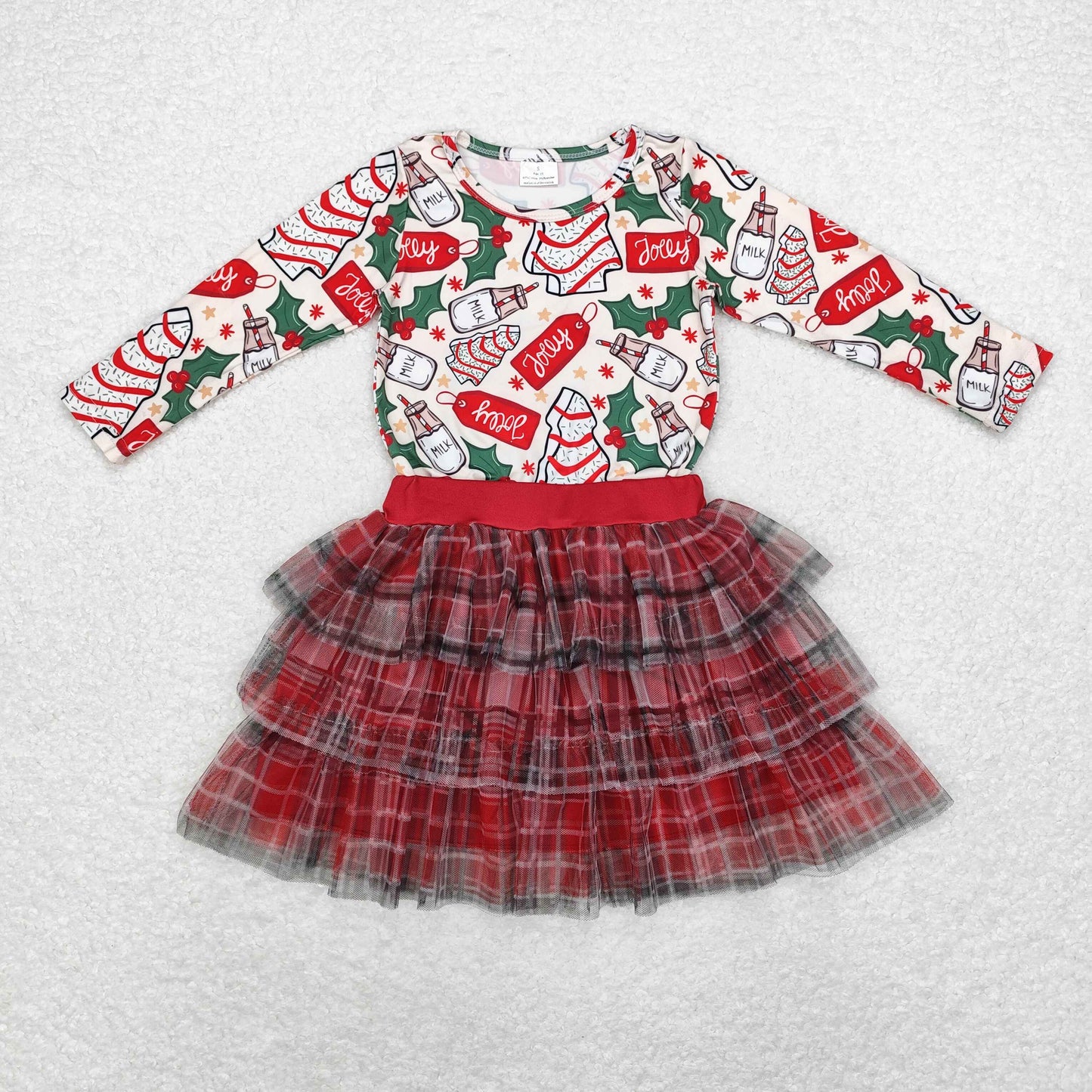 Baby Girl Long Sleeves Christmas Cake Milk Shirt Ruffle Tulle Skirt Clothes Set