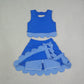 Baby Girls Kids Scallop Shirt Blue Plaid Bows Skirt Shorts Set Yoga Active Clothes RTS