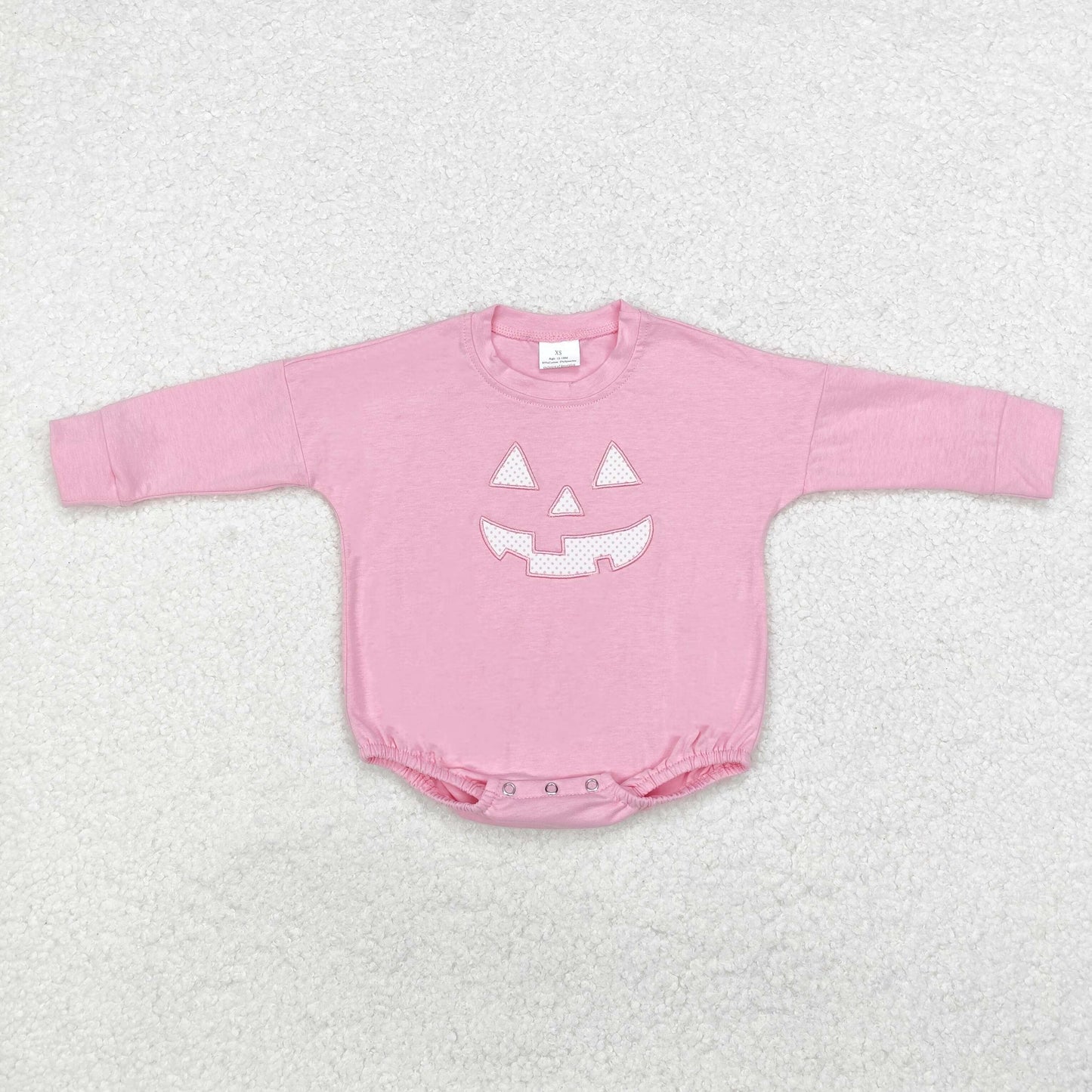 Baby Boy Embroidery Halloween Smile Face Long Sleeves Blue Romper