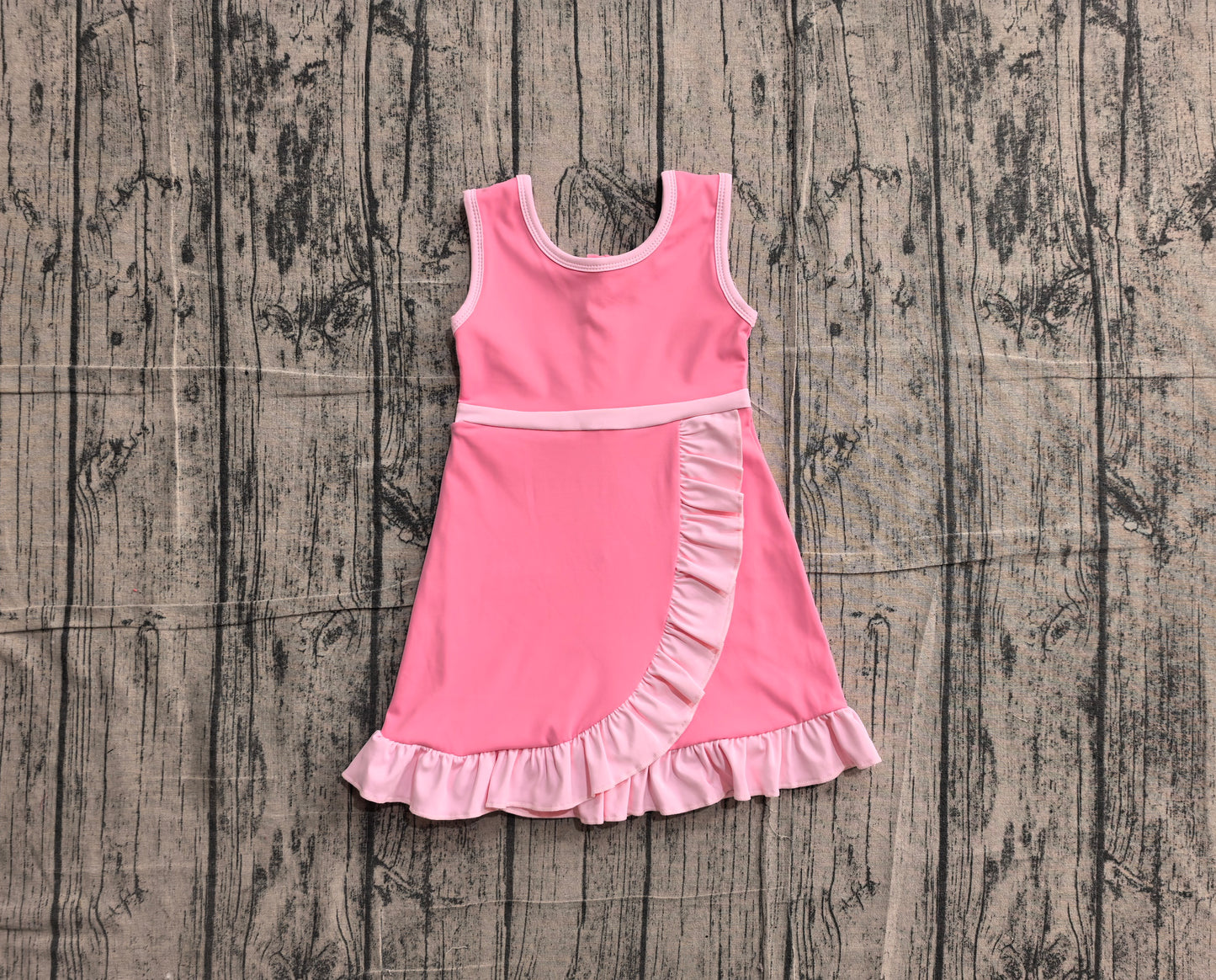 ( No moq ) Preorder Baby Girls Kids Sleeveless Shorts Scallop Dress Yoga Active Pink Clothes